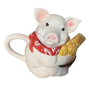 Vintage Ceramic Pig Teapot Red Bandana